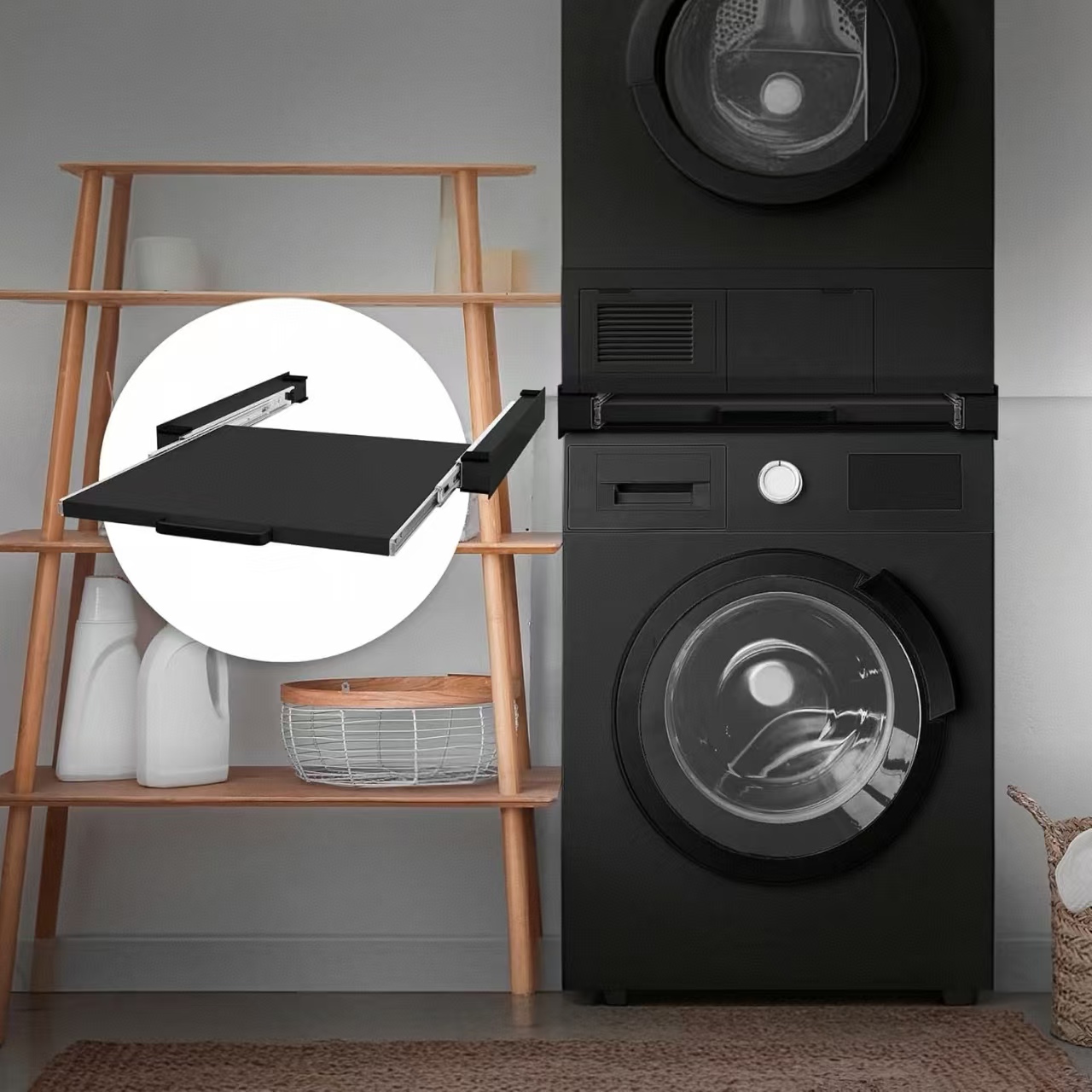 Universal Washing Machine Stacking kit for Washing Machine and Dryer,Black Washing Machine Connection Frame Kit