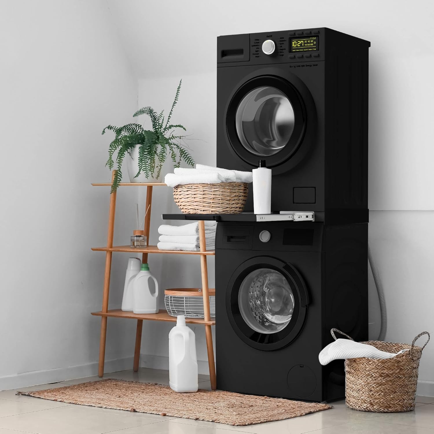 Universal Washing Machine Stacking kit for Washing Machine and Dryer,Black Washing Machine Connection Frame Kit