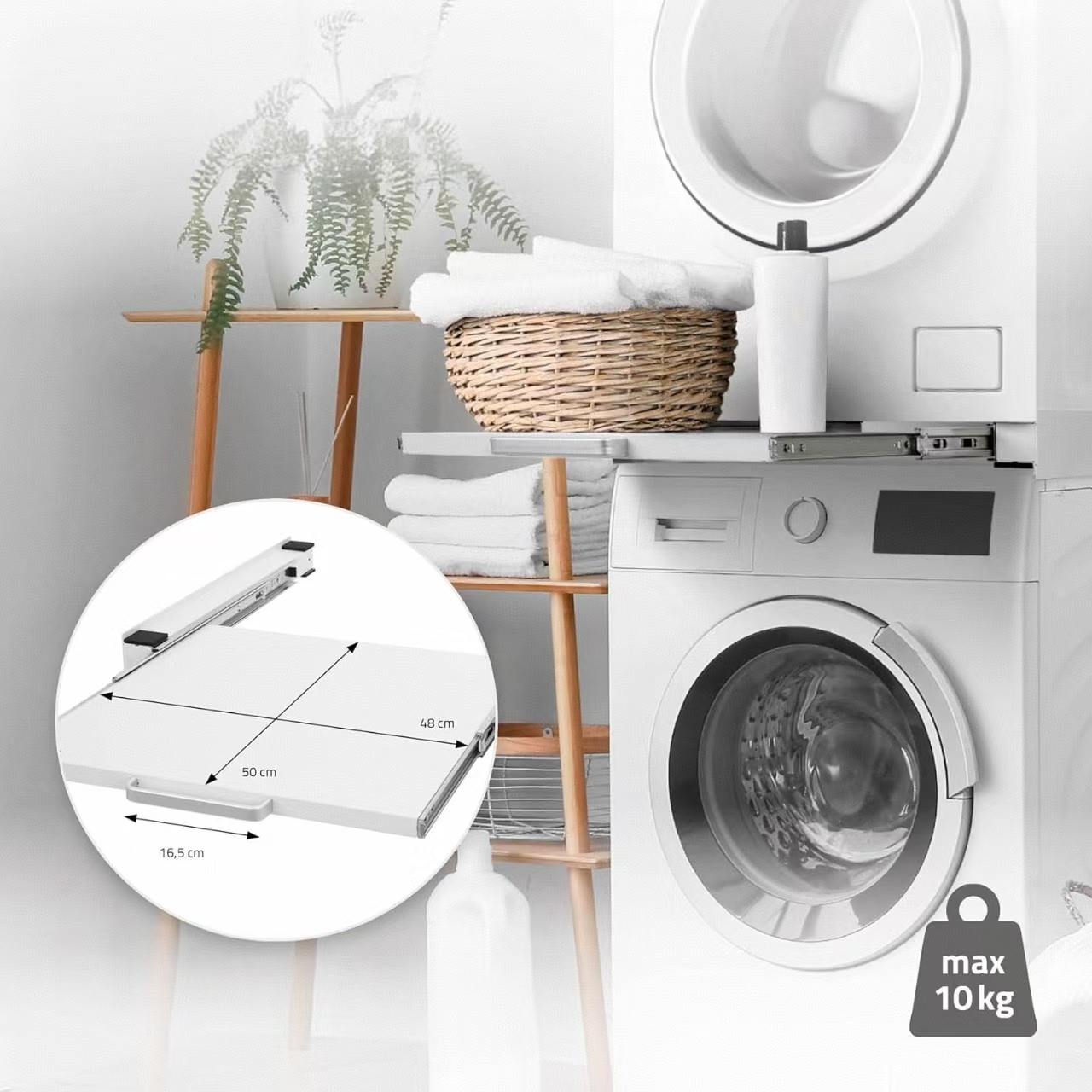 Washing Machine and Dryer Stacking Set, Universal Washing Machine Stacking Frame Kit White Stacking Kit with Rope