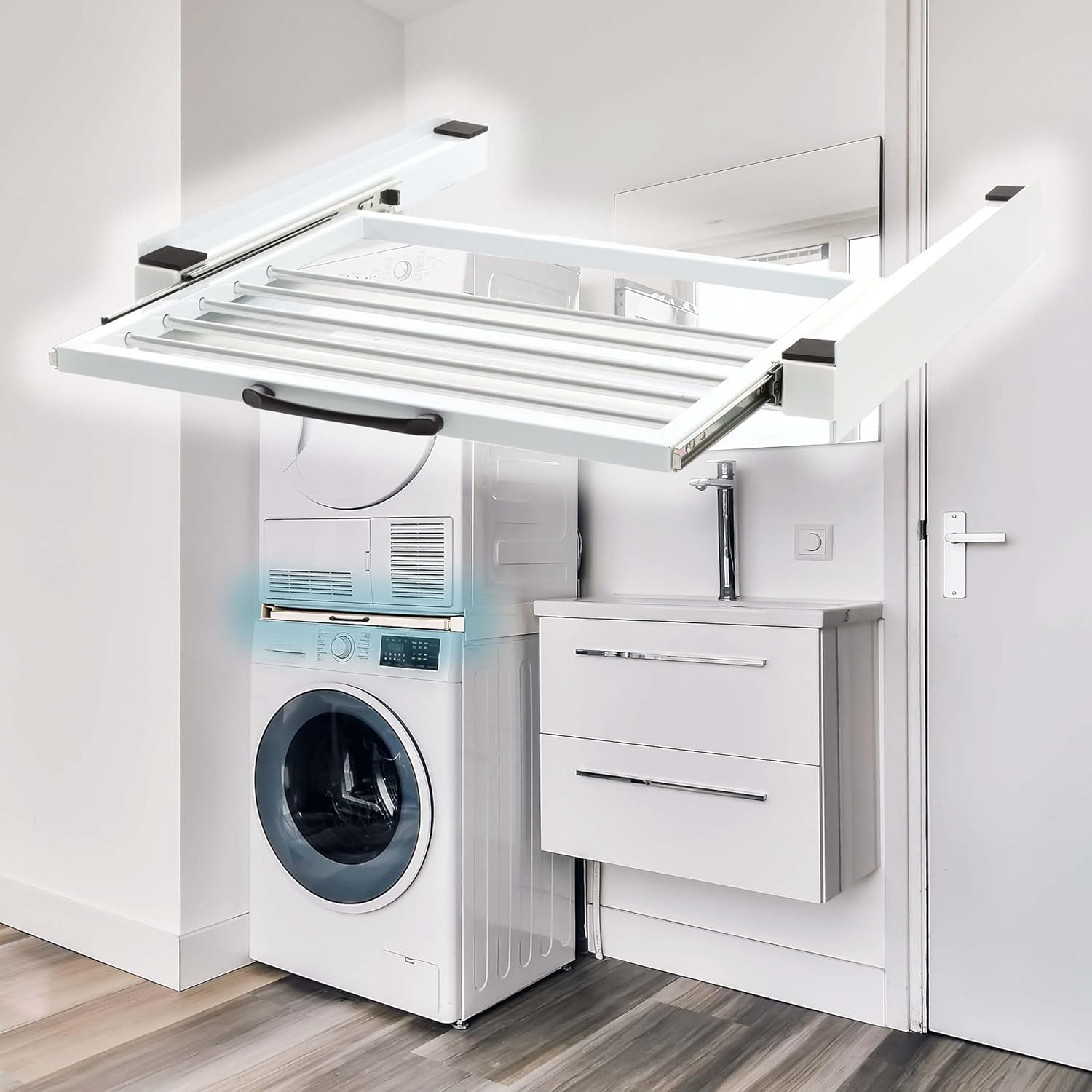 Connecting Frame for Washing Machine/Dryer Intermediate Frame with Towel Rail White Washing Machine Stacking Kit with 5 rods