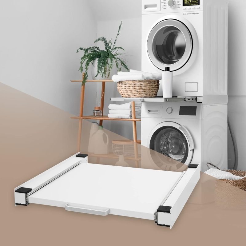 Washing Machine and Dryer Stacking Set, Universal Washing Machine Stacking Frame Kit White Stacking Kit with Rope