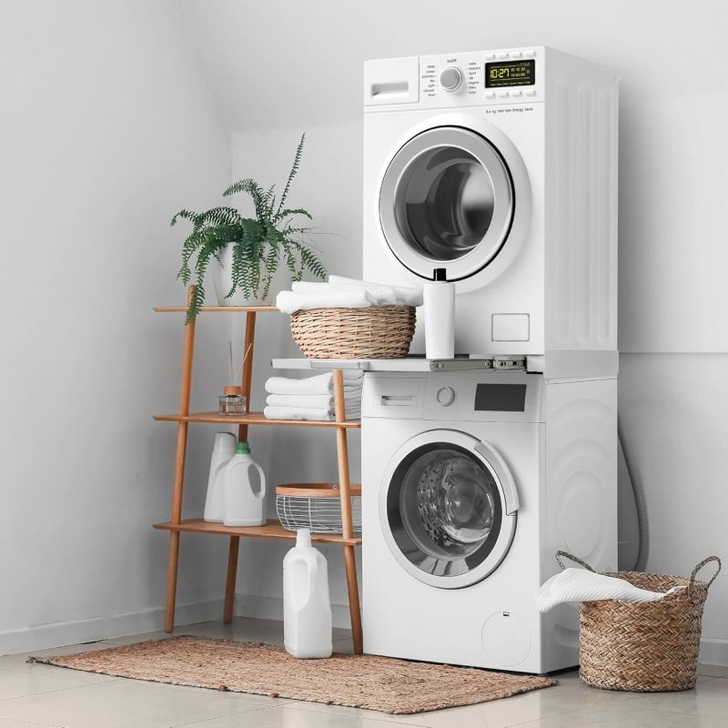 Washing Machine and Dryer Stacking Set, Universal Washing Machine Stacking Frame Kit White Stacking Kit with Rope