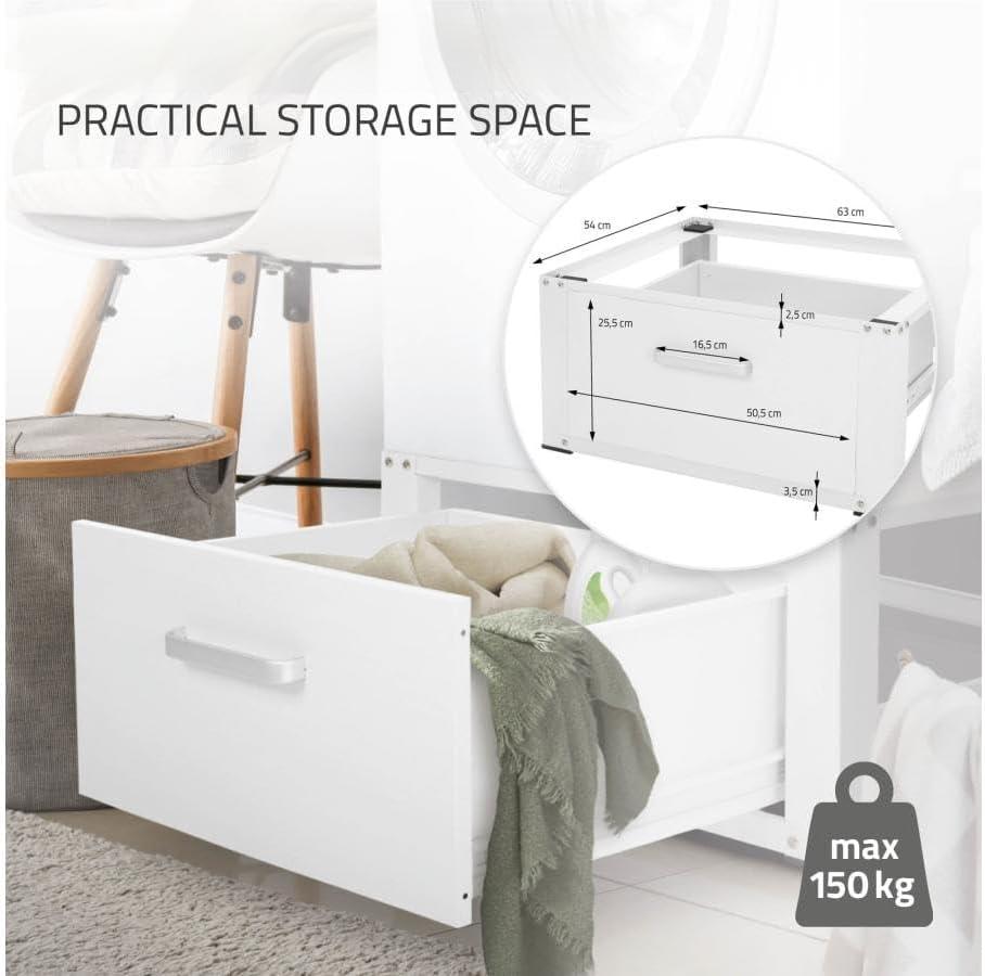 Universal Washing Machine Base Frame with Drawer Metal Washing Machine Base Cabinet for Washing Machines and Dryers