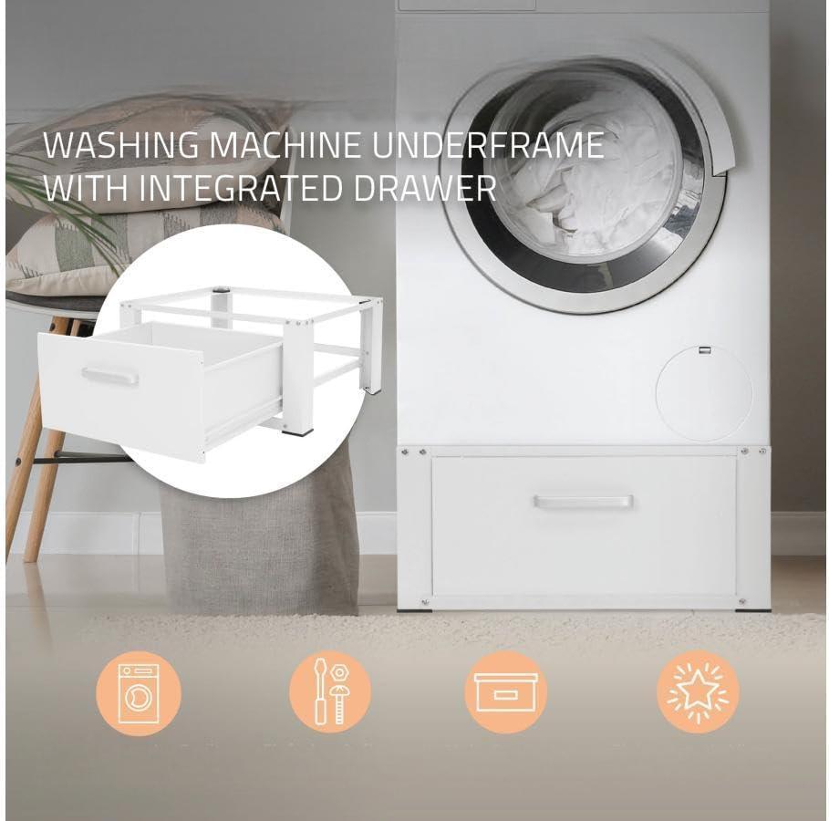 Universal Washing Machine Base Frame with Drawer Metal Washing Machine Base Cabinet for Washing Machines and Dryers