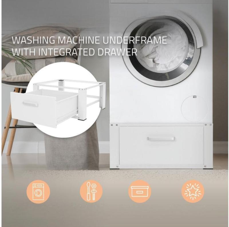 Universal Washing Machine Base Frame with Drawer Metal Washing Machine Base Cabinet for Washing Machines and Dryers