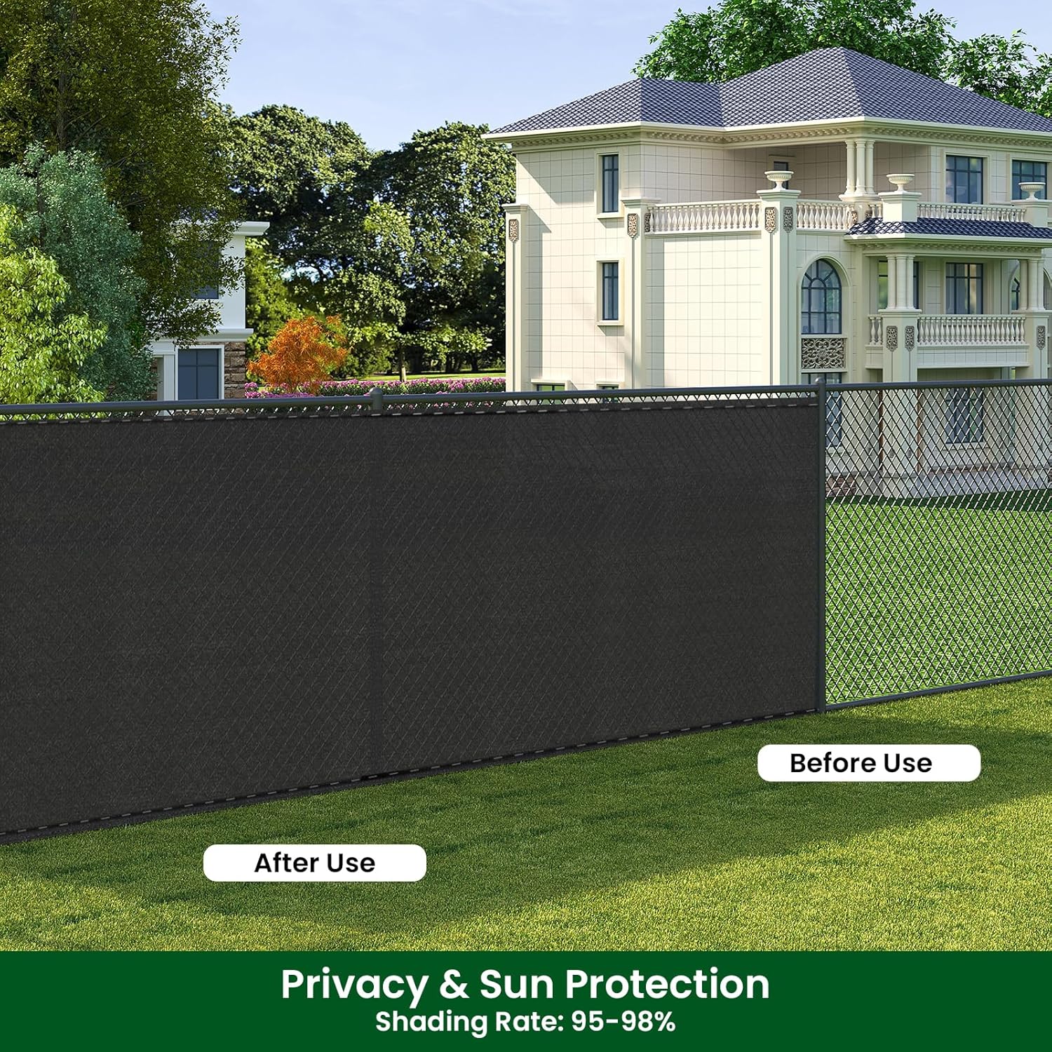 Balcony Privacy Screen 90 g/m² ，200x600cm Wind Protection UV Protection with Cable Ties
