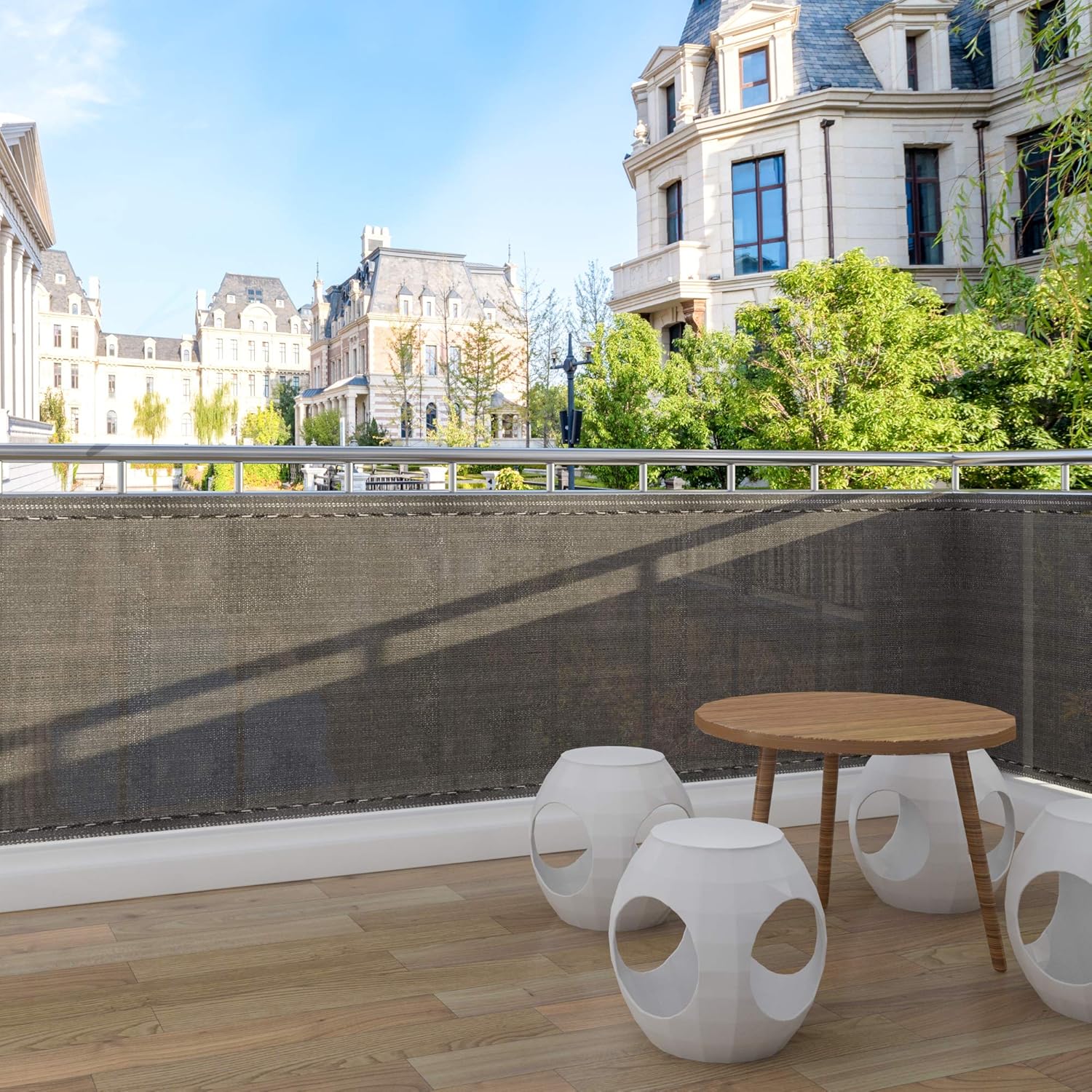 Balcony Privacy Screen 150 g/m² ，180x600cm Wind Protection UV Protection with Cable Ties