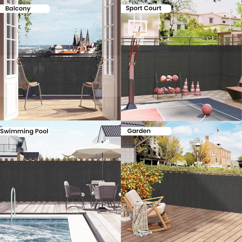 Balcony Privacy Screen 150 g/m² ，200x600cm Wind Protection UV Protection with Cable Ties