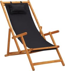 Beach chair with armrest and pillow Folding Garden Lounger Deck Chair Beach Lounger