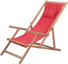 Beach chair with armrest and pillow Folding Garden Lounger Deck Chair Beach Lounger