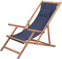 Beach chair with armrest and pillow Folding Garden Lounger Deck Chair Beach Lounger