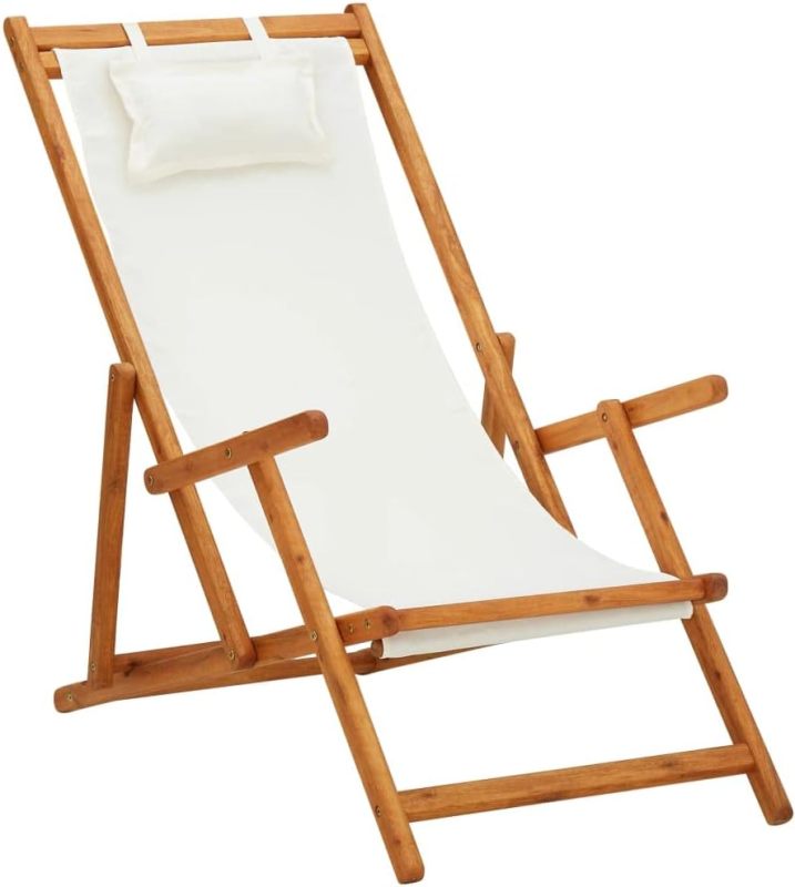 Beach chair with armrest and pillow Folding Garden Lounger Deck Chair Beach Lounger