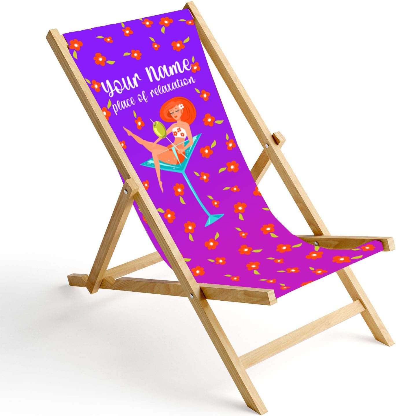 Printed Beach Chair without armrest Folding Garden Lounger Deck Chair Beach Lounger
