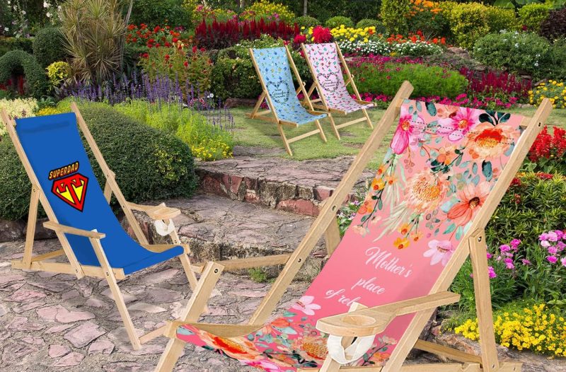 Printed Beach Chair without armrest Folding Garden Lounger Deck Chair Beach Lounger