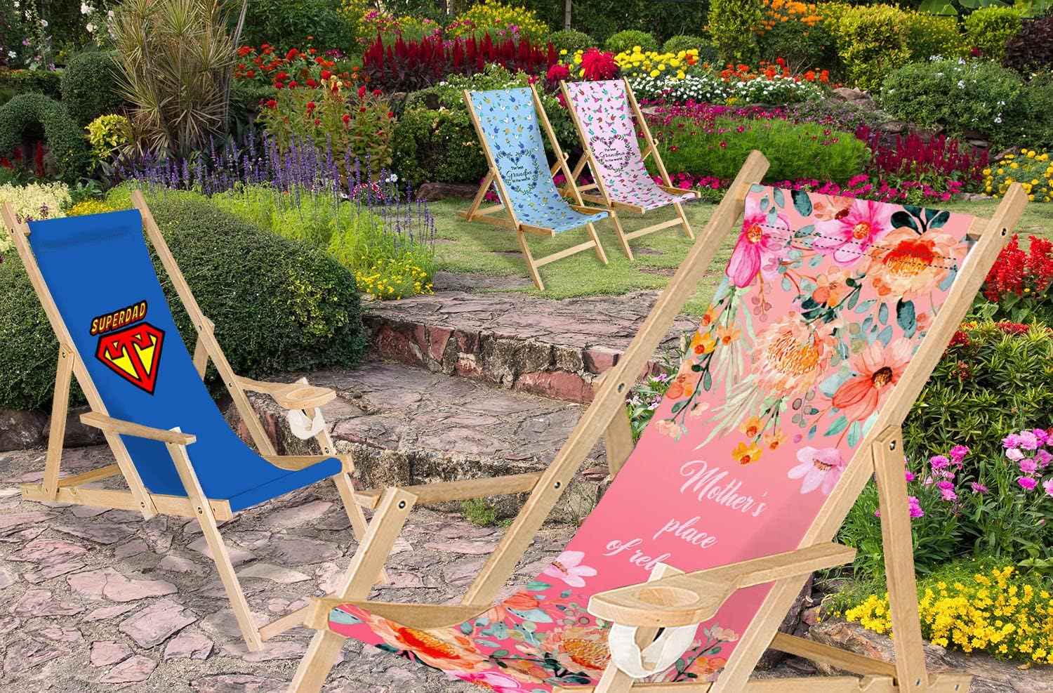Garden Lounger Printed Beach Chair without armrest Folding Deck Chair Beach Lounger