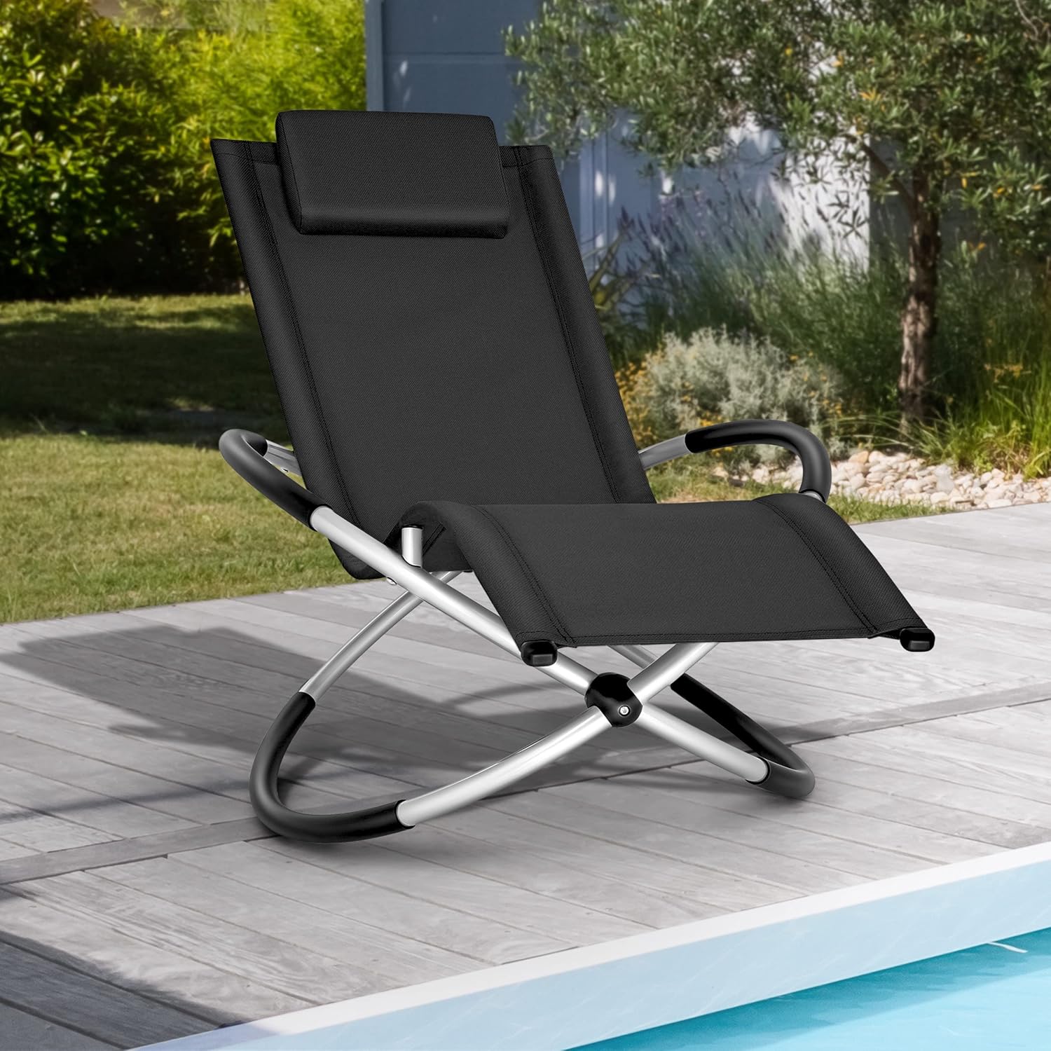 Aluminum Swing Chair Folding Rocking Chair Garden Chair Orbital Rocking Lounger Deck Chair Ergonomic Relaxing Chair