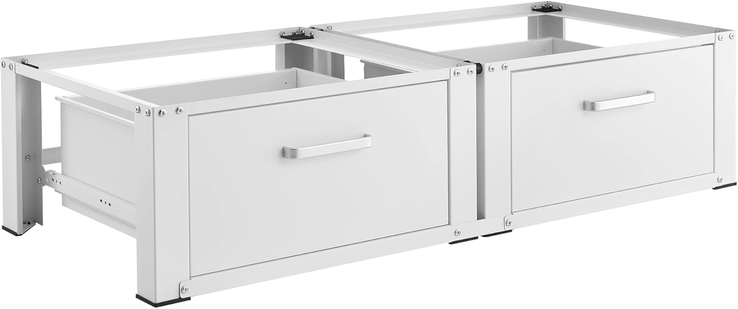 Double Washing Machine Base with Drawer - Heavy Duty Stackable Stand for 2 Washers/Dryers, Storage Organizer
