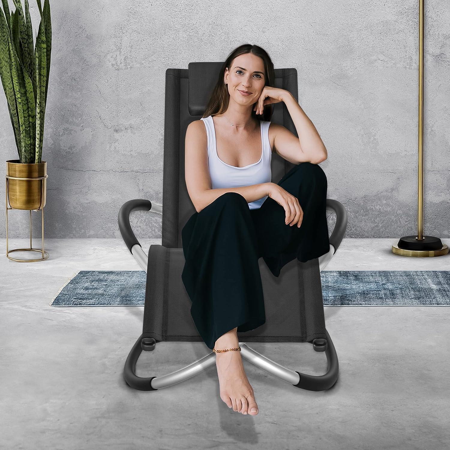 Aluminum Folding Rocking Chair Deck Chair Ergonomic Relaxing Chair Aluminum Folding Rocking Chair Garden Chair