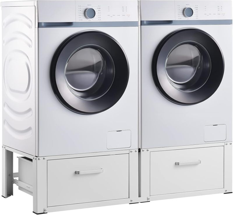 Washing Machine Double Base Frame with 2 Drawers2 x 150 kg Steel 127 x 54 x 31 cm White