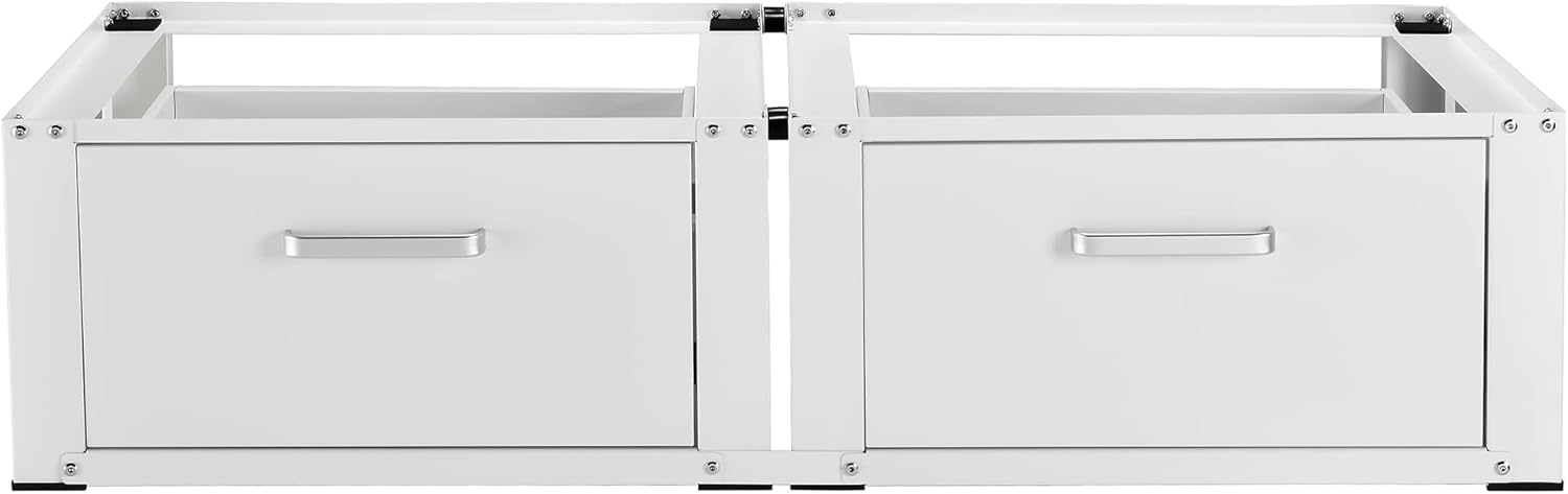 Double Washing Machine Base with Drawer - Heavy Duty Stackable Stand for 2 Washers/Dryers, Storage Organizer