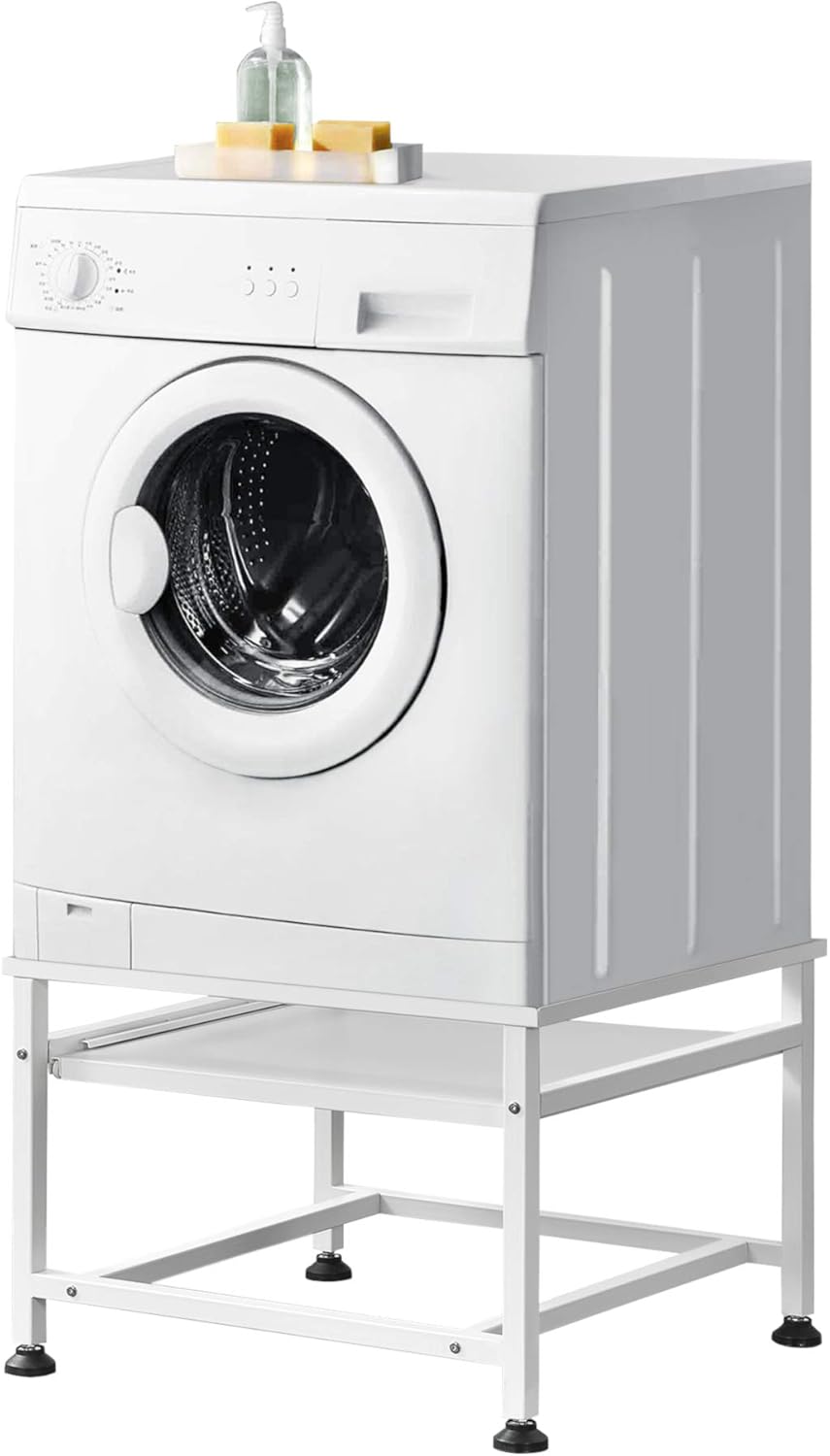Washer Base with Pull-Out Storage Shelf - Sturdy Laundry Appliance Stand for Space-Saving Organization