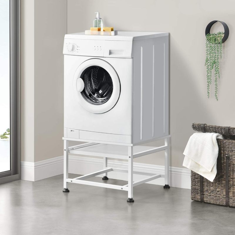 Heavy Duty Washer Dryer Base with Pull-Out Shelf - Sturdy Laundry Appliance Stand & Storage Rack