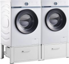 Double Washing Machine Base with Drawer - Heavy Duty Stackable Stand for 2 Washers/Dryers, Storage Organizer