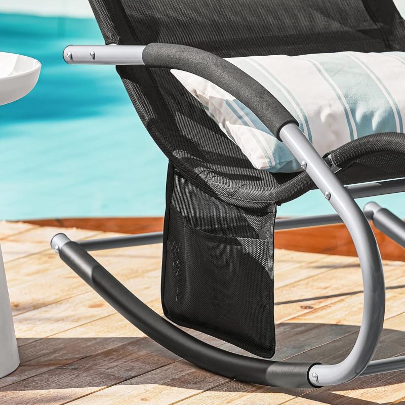 Black Reclining Chair with Bag Swing Lounger Garden Lounger Rocking Chair Weatherproof with Pillow Sun Lounger Relax Lounger
