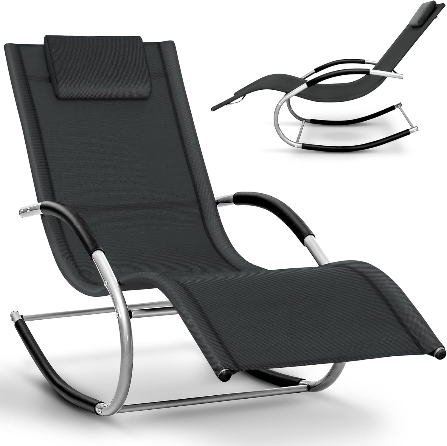 Garden Lounger Rocking Chair Weatherproof with Pillow Sun Lounger Relax Lounger Swing Lounger