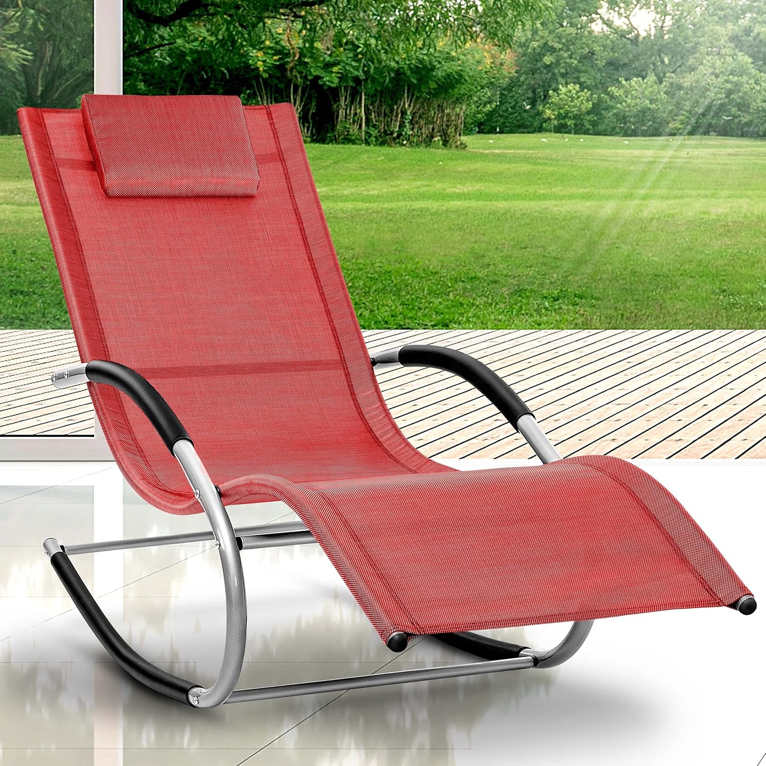 Swing Lounger Garden Lounger Rocking Chair Weatherproof with Pillow Sun Lounger Relax Lounger
