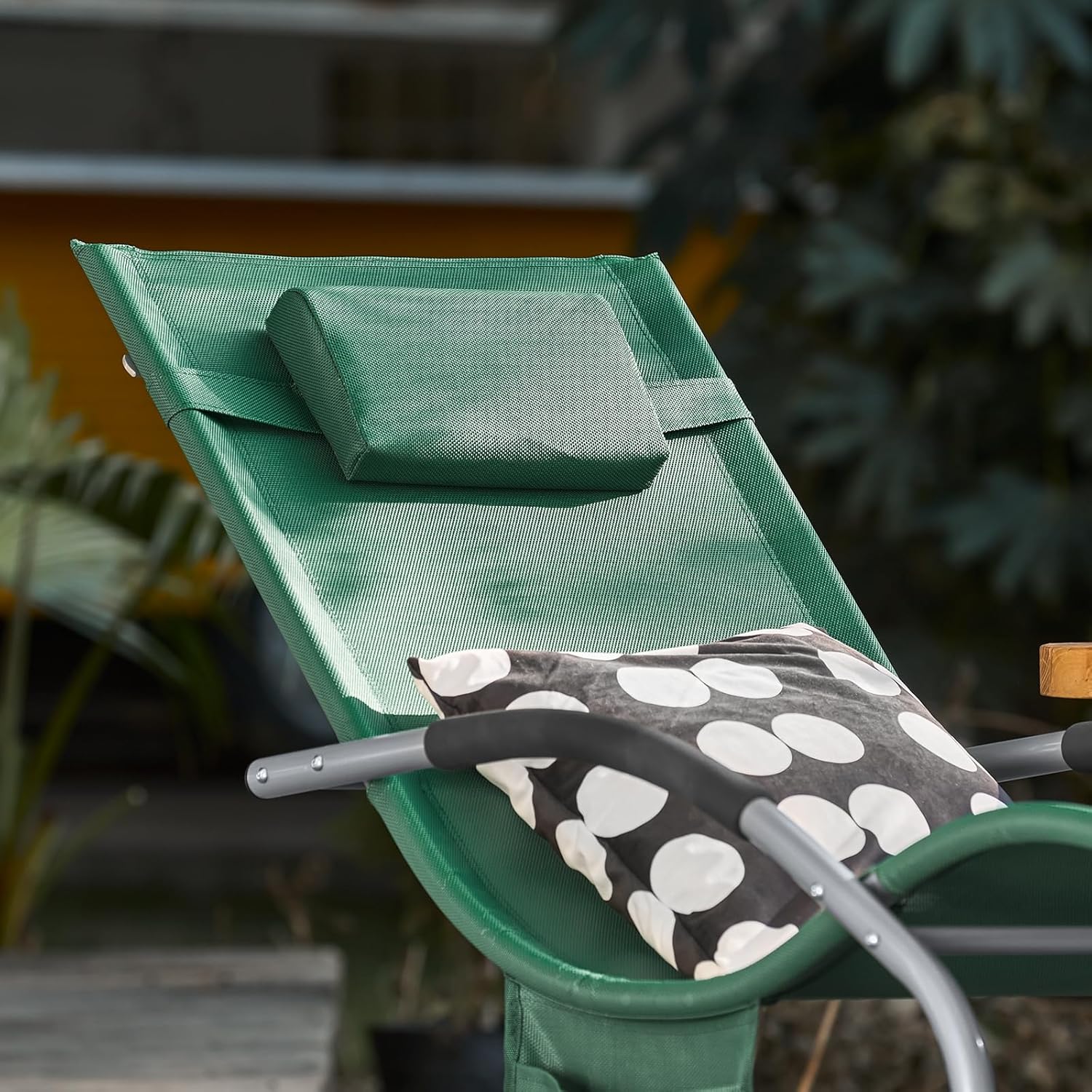 Dark Green Weatherproof Relax Lounger with Bag Reclining Chair Swing Lounger Rocking Chair with Pillow Sun Lounger Garden Lounger