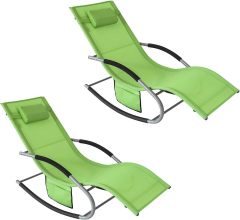 Dark Green Weatherproof Relax Lounger with Bag Reclining Chair Swing Lounger Rocking Chair with Pillow Sun Lounger Garden Lounger
