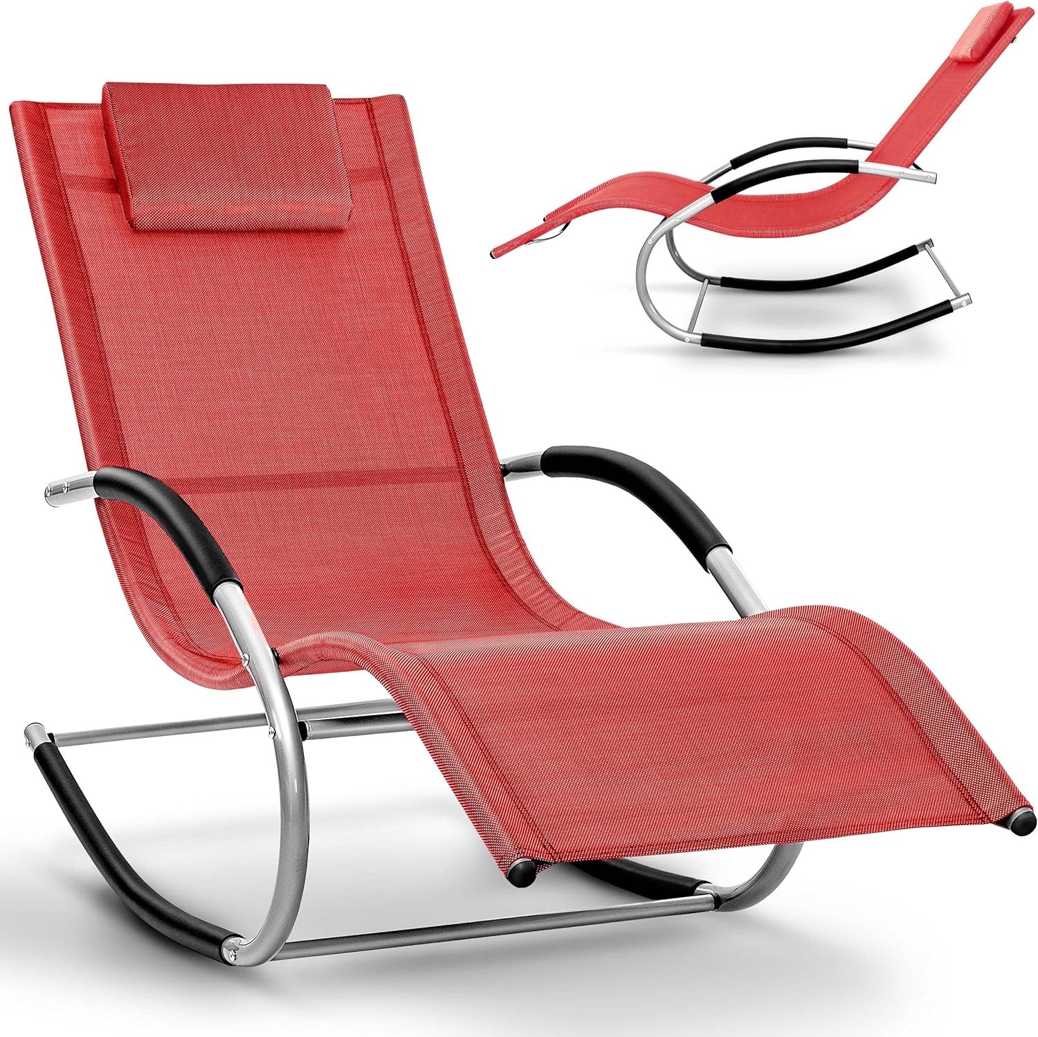 Garden Lounger Rocking Chair Weatherproof with Pillow Sun Lounger Relax Lounger Swing Lounger