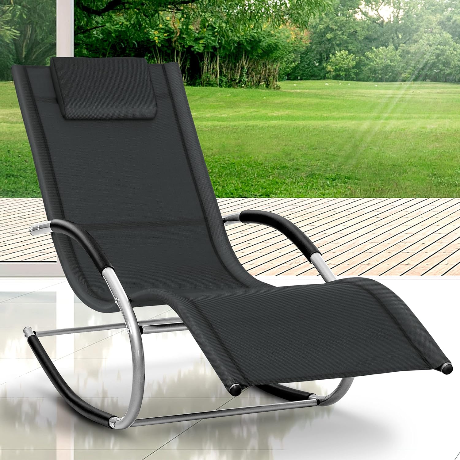 Sun Lounger Relax Lounger Swing Lounger Garden Lounger Rocking Chair Weatherproof with Pillow