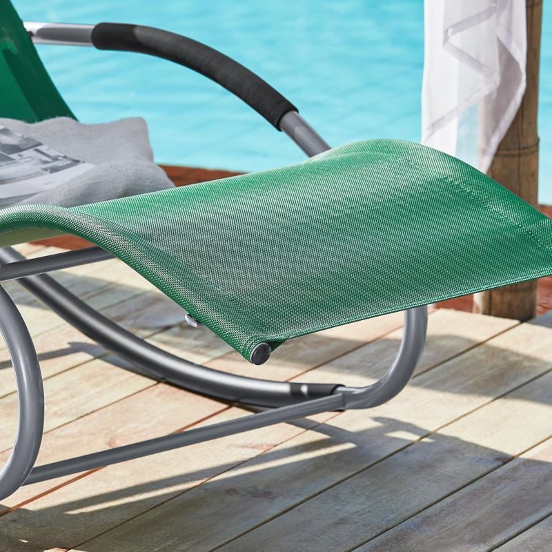Dark Green Weatherproof Relax Lounger with Bag Reclining Chair Swing Lounger Rocking Chair with Pillow Sun Lounger Garden Lounger