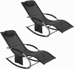 Black Reclining Chair with Bag Swing Lounger Garden Lounger Rocking Chair Weatherproof with Pillow Sun Lounger Relax Lounger