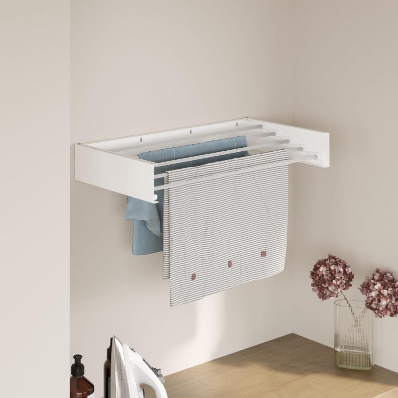 Wall-Mounted Folding Clothes Airer - Space-Saving Retractable Drying Rack for Balcony & Bathroom