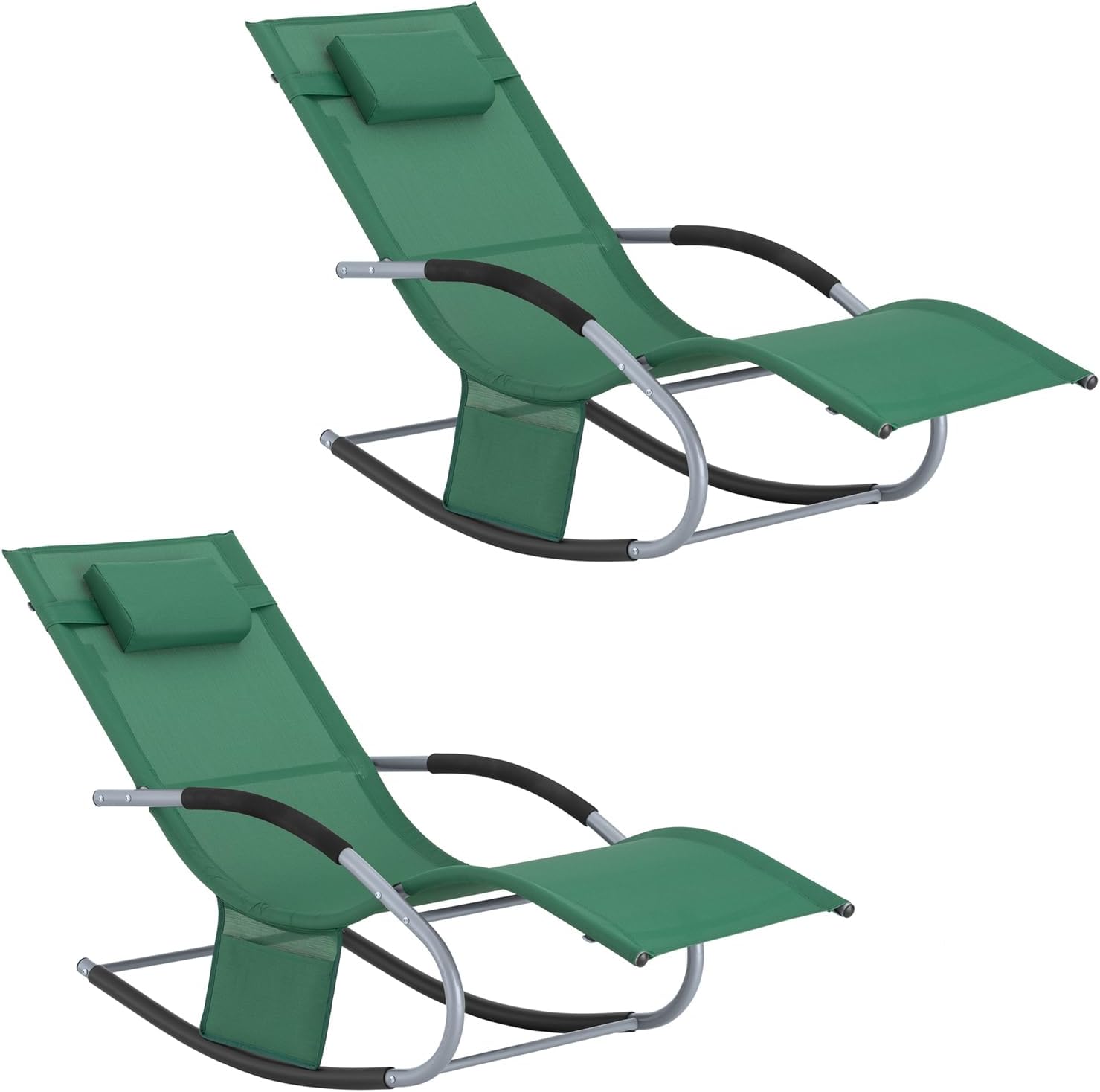 Green Garden Lounger with Bag Reclining Chair Swing Lounger Rocking Chair Weatherproof with Pillow Sun Lounger Relax Lounger