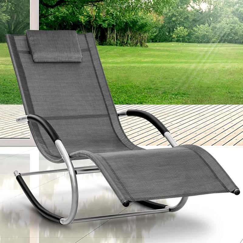 Reclining Chair Swing Lounger Garden Lounger Rocking Chair Weatherproof with Pillow Sun Lounger Relax Lounger
