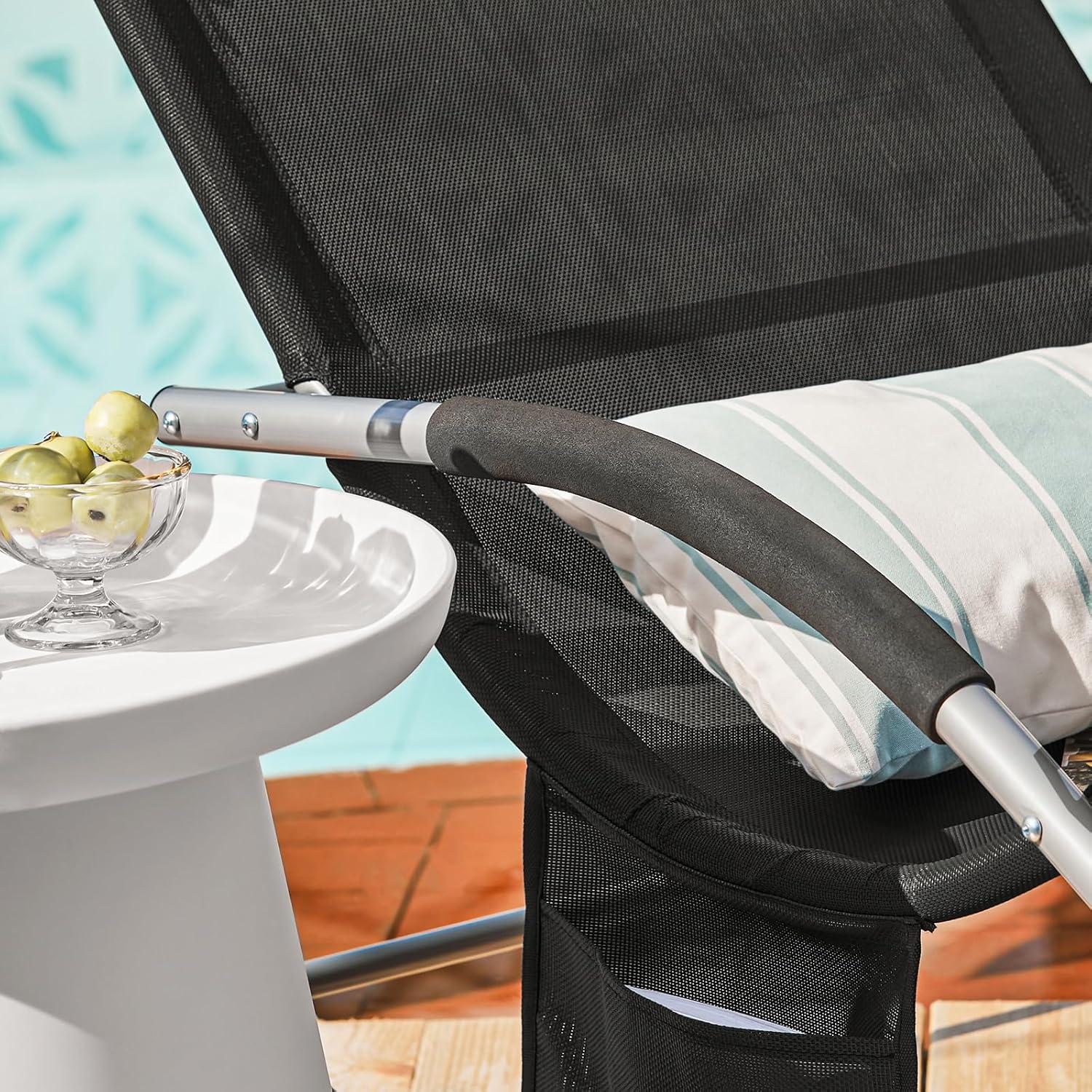 Black Reclining Chair with Bag Swing Lounger Garden Lounger Rocking Chair Weatherproof with Pillow Sun Lounger Relax Lounger