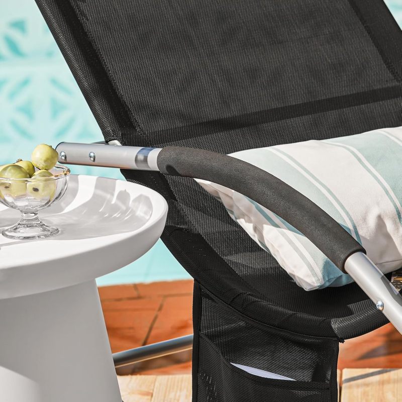 Black Reclining Chair with Bag Swing Lounger Garden Lounger Rocking Chair Weatherproof with Pillow Sun Lounger Relax Lounger