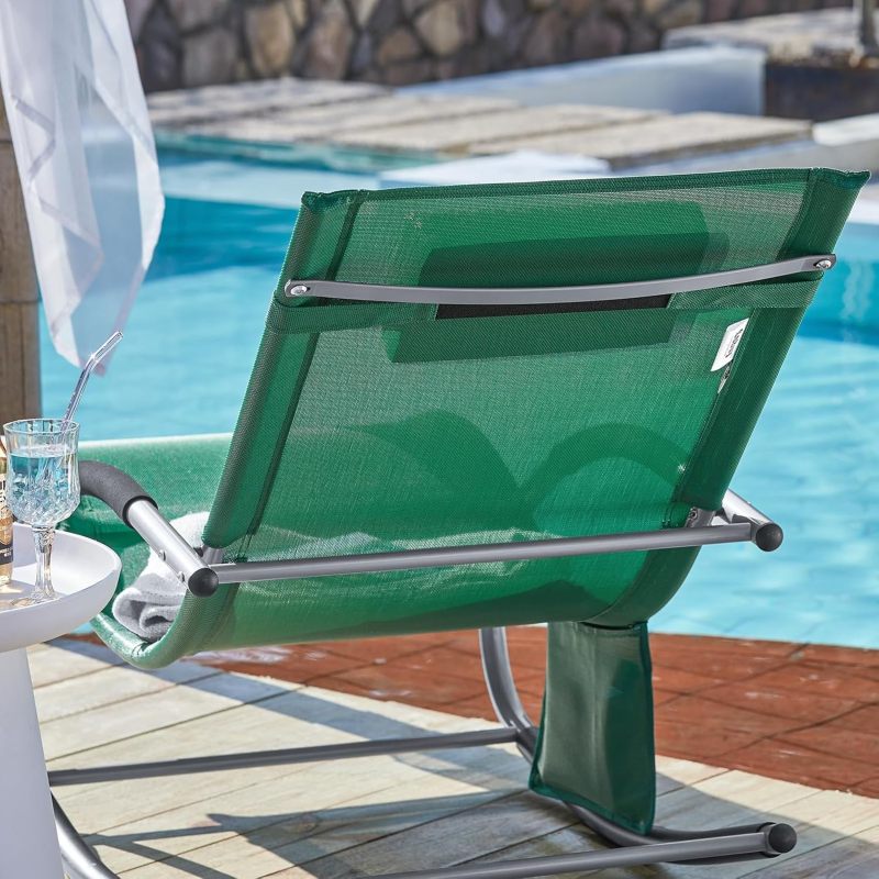 Dark Green Weatherproof Relax Lounger with Bag Reclining Chair Swing Lounger Rocking Chair with Pillow Sun Lounger Garden Lounger