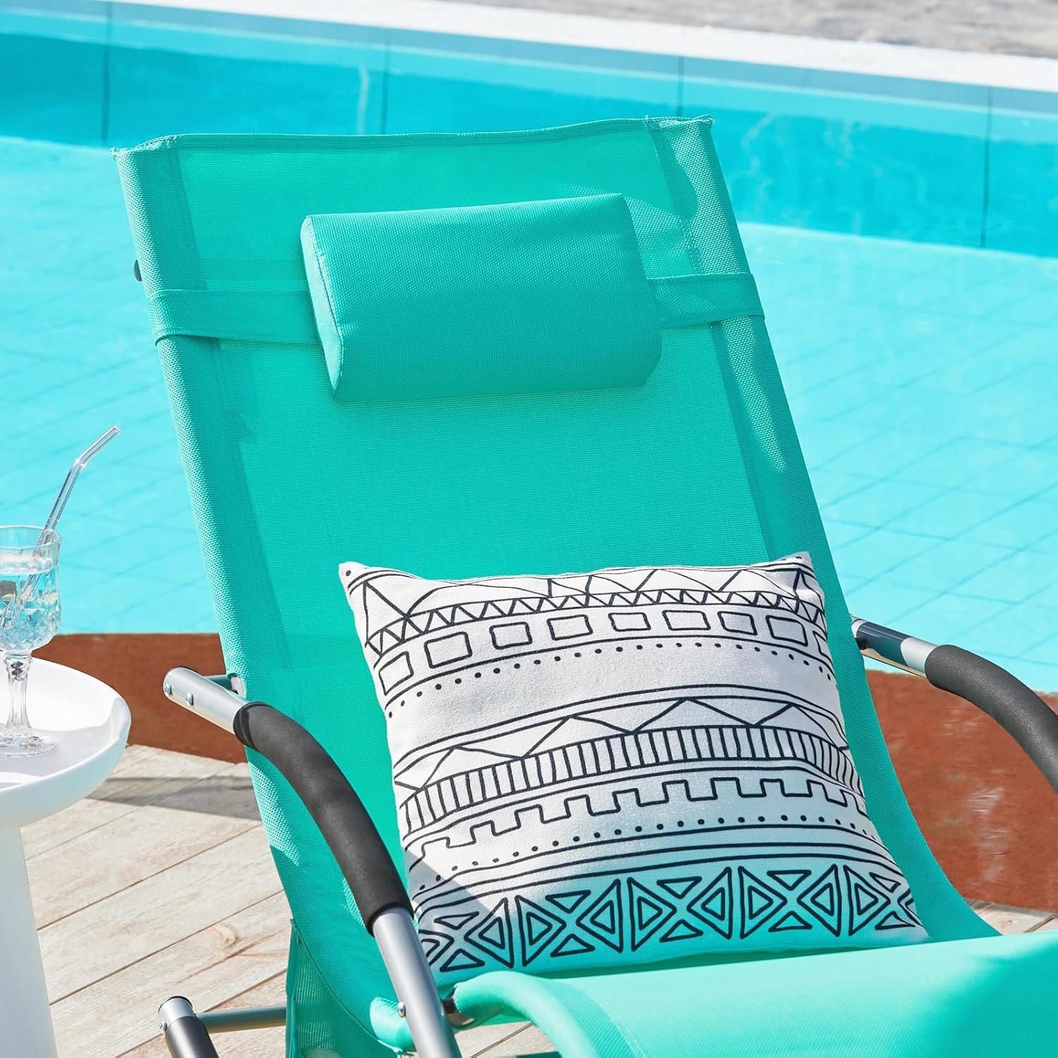 Light Turquoise Weatherproof Garden Lounger with Bag Reclining Chair Swing Lounger Rocking Chair with Pillow Sun Lounger Relax Lounger