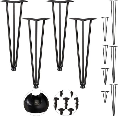 DIY-Friendly Hairpin Table Legs Set of 4, 2 Braces, Metal, Hairpin Table Leg
