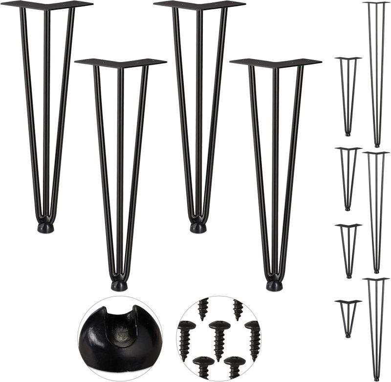 DIY-Friendly Hairpin Table Legs Set of 4, 2 Braces, Metal, Hairpin Table Leg