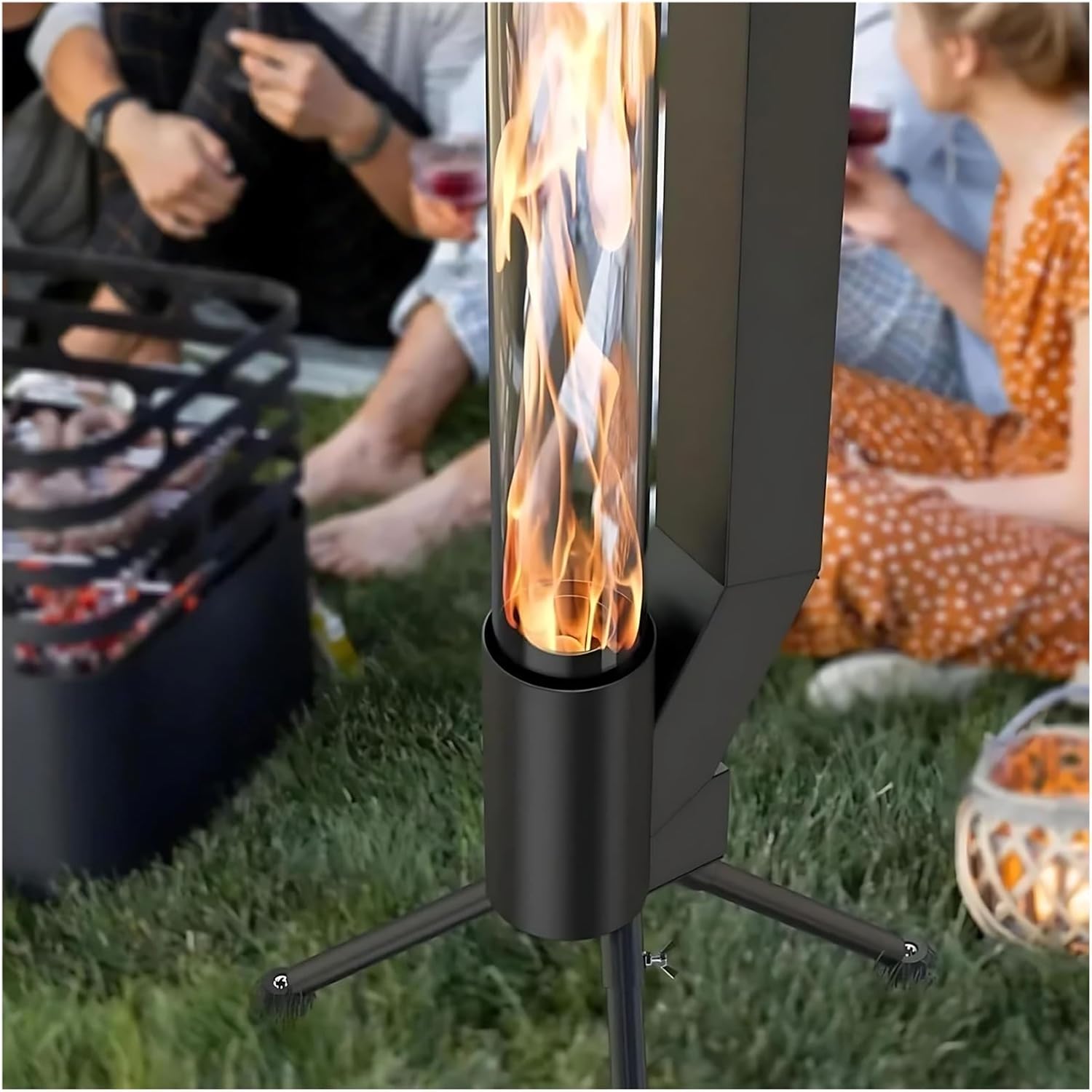 Fire Pipe Patio Heater Wood Pellets Stove - Pellet Fire Pit for Outdoor - Smokeless Flame Garden Fire Pit