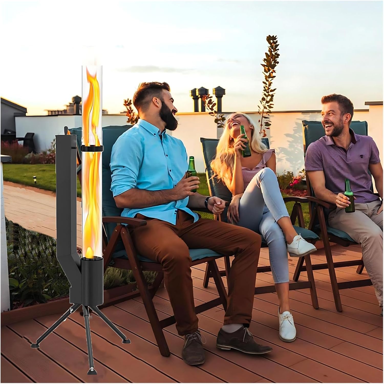 Fire Pipe Patio Heater Wood Pellets Stove - Pellet Fire Pit for Outdoor - Smokeless Flame Garden Fire Pit