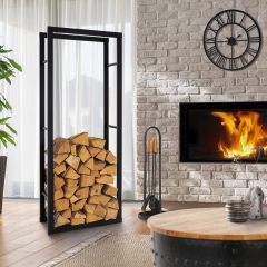 Metal Steel Firewood Rack - Outdoor/Indoor Log Storage Holder for Patio & Fireplace