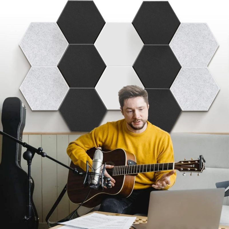 Pack of 12 Acoustic Panels, Self-Adhesive, Sound Insulation Panels, Wall for Sound Studio, Office, Studio Wall Decoration