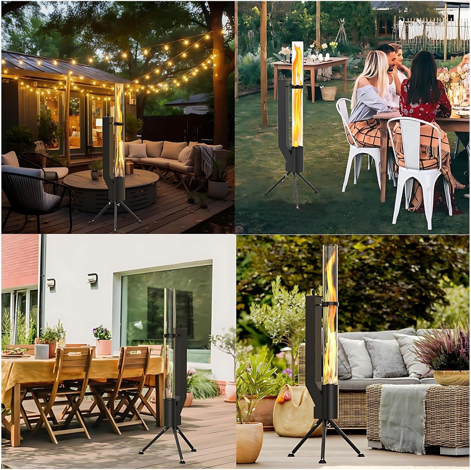 Fire Pipe Patio Heater Wood Pellets Stove - Pellet Fire Pit for Outdoor - Smokeless Flame Garden Fire Pit